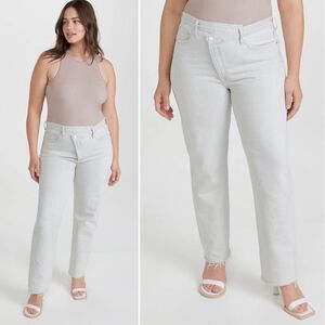 NWT AGOLDE Criss Cross Asymmetrical Straight Leg Jeans Light Gray Coin Size 34